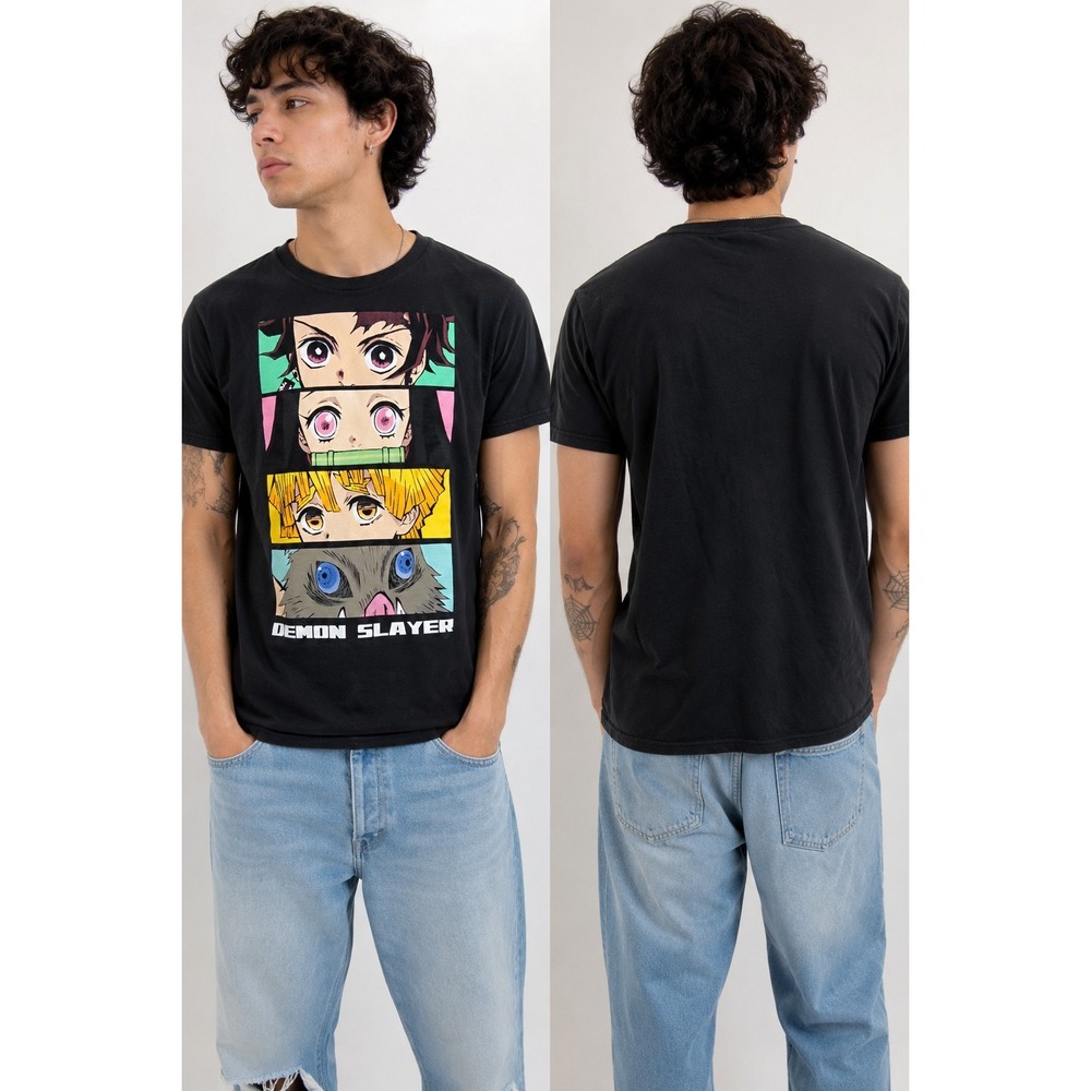 Demon Slayer Anime Graphic T-Shirt Men's Medium Black Tanjiro Nezuko Zenitsu...